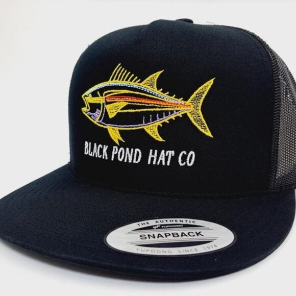 Fishing Boating Unique Black Pond Hat Co. Flat Bill Trucker Mesh USA Made Retro main image 2